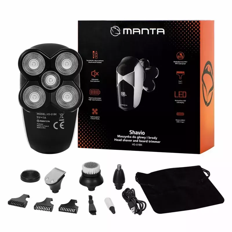 Manta HS-01BK Shavio galvos ir barzdos skutimo rinkinys, juodas/chromuotas