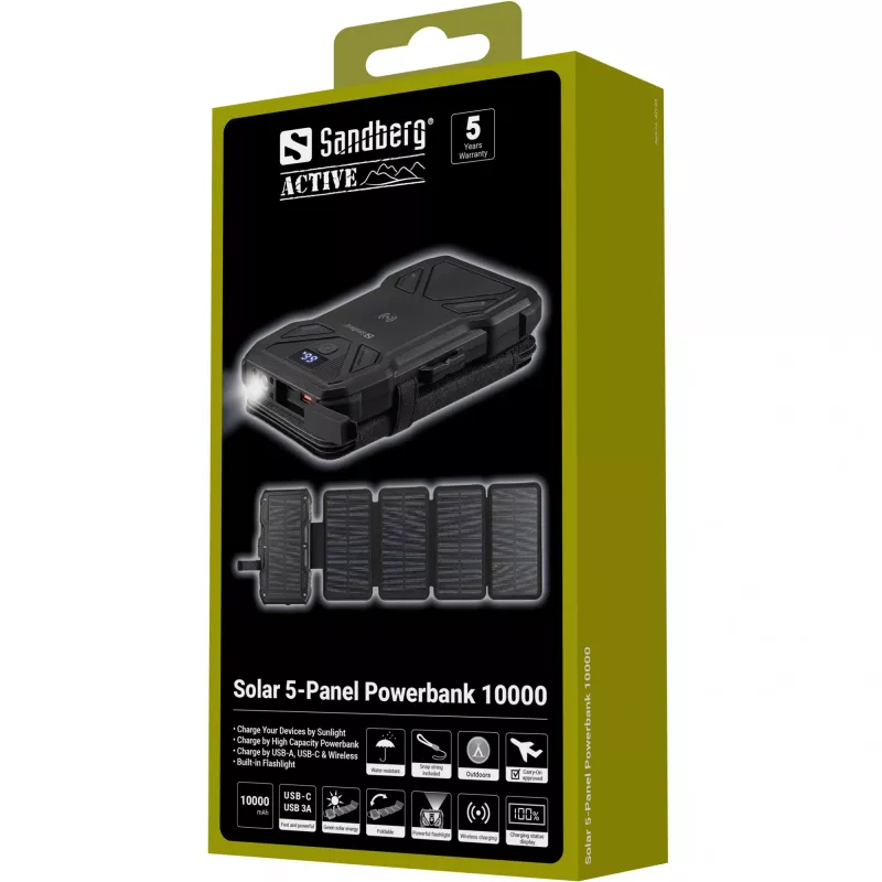 Nešiojamas maitinimo blokas Sandberg Solar 5-Panel 10000 mAh
