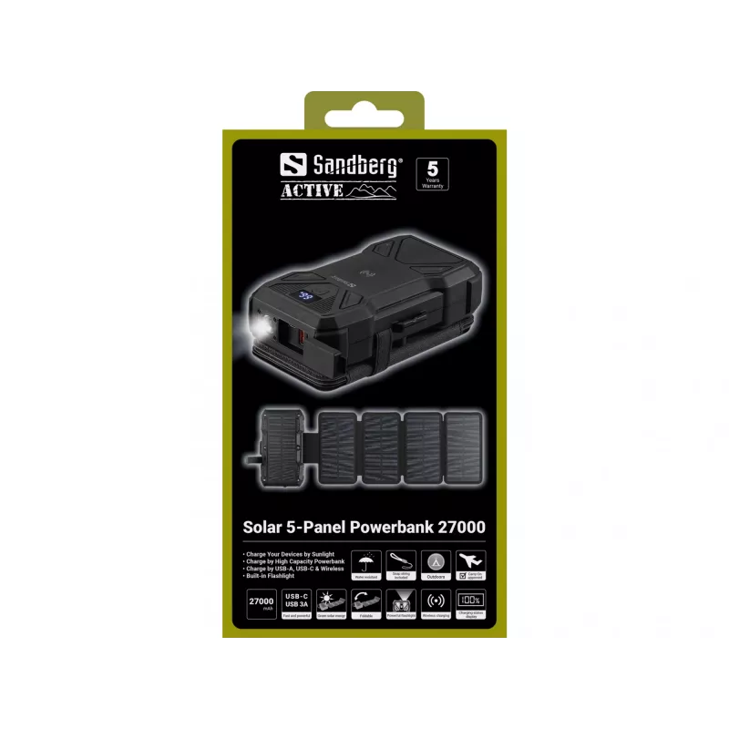 Nešiojamas Powerbank Sandberg Solar 5-Panel 27000 mAh