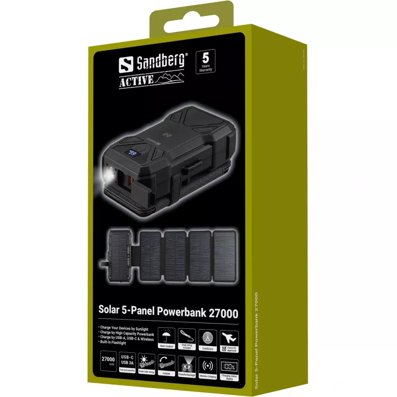 Nešiojamas Powerbank Sandberg Solar 5-Panel 27000 mAh