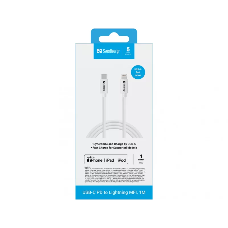 Sandberg USB-C PD į Lightning MFi 1 m laidas, 1 m, Lightning, USB C