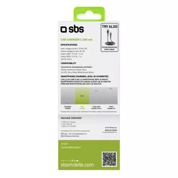 Automobilinis USB įkroviklis SBS Mobile TECR2USB24AFAST – 2×USB, 2,4 A, juodas