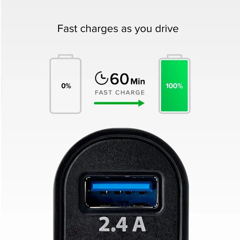 Automobilinis USB įkroviklis SBS Mobile TECR2USB24AFAST – 2×USB, 2,4 A, juodas