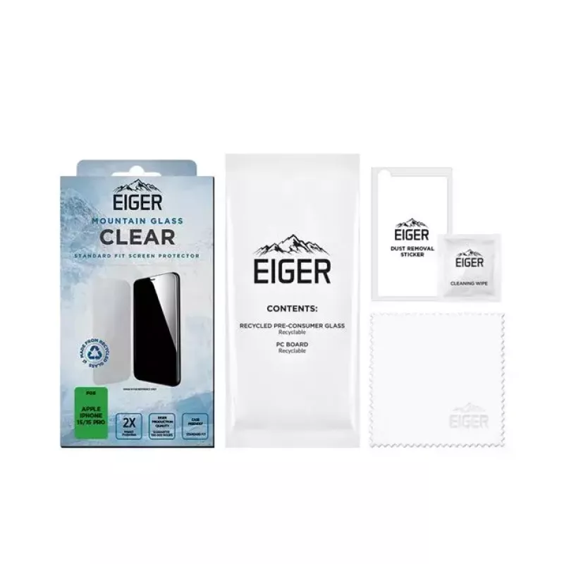 Apsauginis stiklas EIGER Mountain Glass Clear iPhone 15/15 Pro Grūdintas stiklas