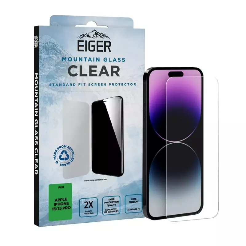 Apsauginis stiklas EIGER Mountain Glass Clear iPhone 15/15 Pro Grūdintas stiklas