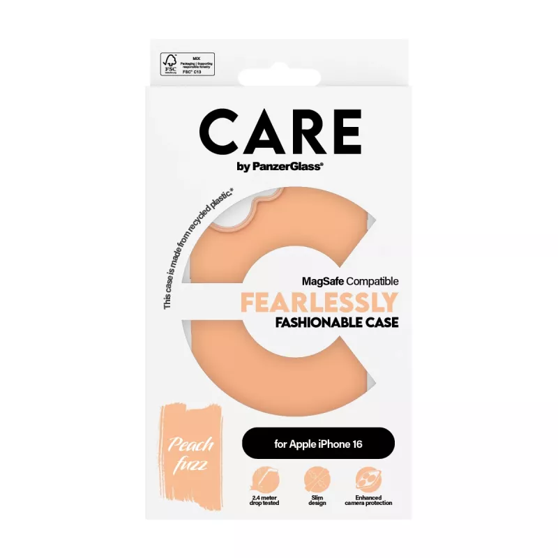 PanzerGlass CARE by ® Fashionable Case Peachy permatomas dėklas iPhone 16 su MagSafe