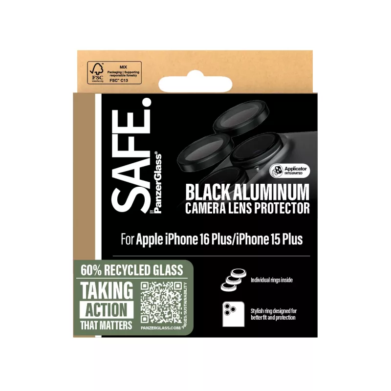 PanzerGlass SAFE. apsauginis objektyvo stikliukas iPhone 16 | 16 Plus juodas