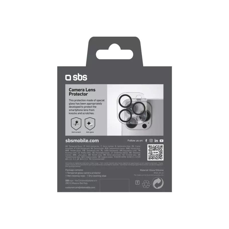 SBS TECAMGLIP16PK apsauginis stiklas ekranui ir kameros lęšiams, iPhone 16 Pro/Pro Max, atsparus įbrėžimams, permatomas