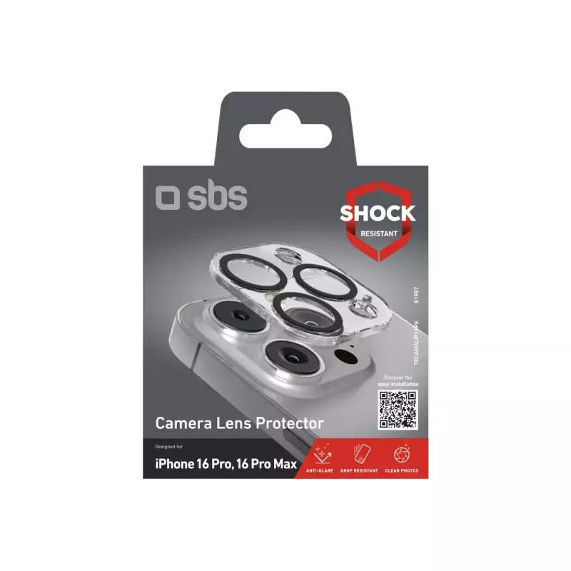 SBS TECAMGLIP16PK apsauginis stiklas ekranui ir kameros lęšiams, iPhone 16 Pro/Pro Max, atsparus įbrėžimams, permatomas