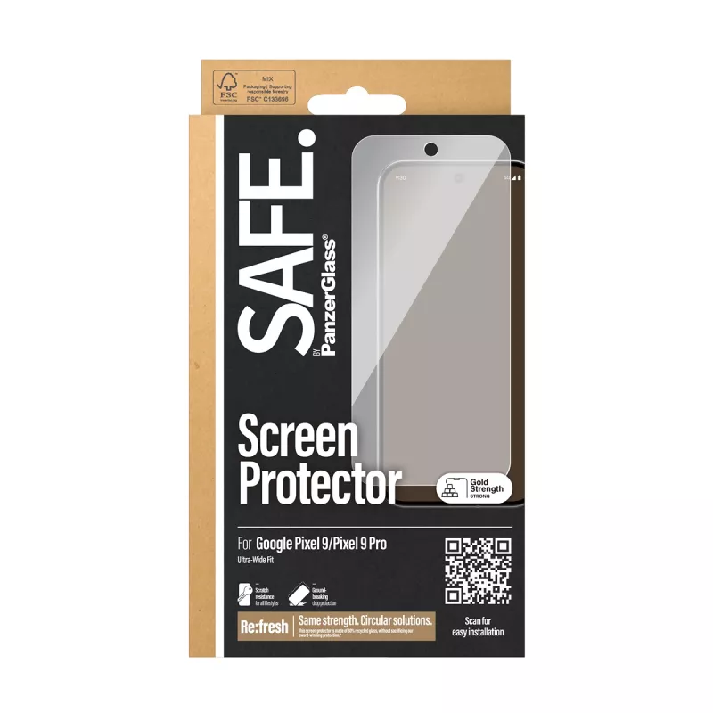 Apsauginis stiklas PanzerGlass SAFE. Google Pixel 9 | 9 Pro Ultra-Wide Fit atsparus įbrėžimams ir smūgiams