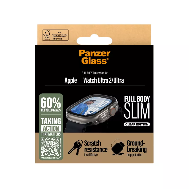 PanzerGlass ® Dėklas Full Body Slim Skaidrus Apple Watch Ultra 3 | Ultra 2 | Ultra | 49mm