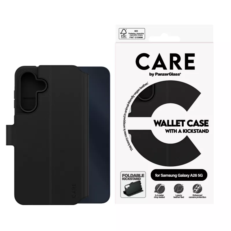 Dėklas Piniginė PanzerGlass Samsung Galaxy A26 5G Juodas su Stoveliu