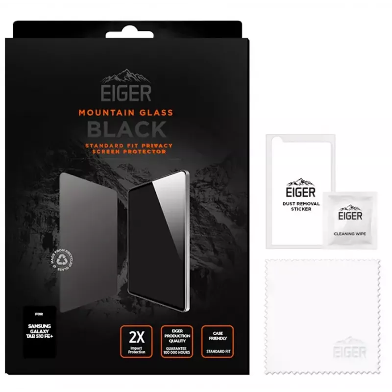 Eiger Mountain Black ekrano apsauga su privatumo filtru, skirta Samsung Galaxy Tab S10 FE+