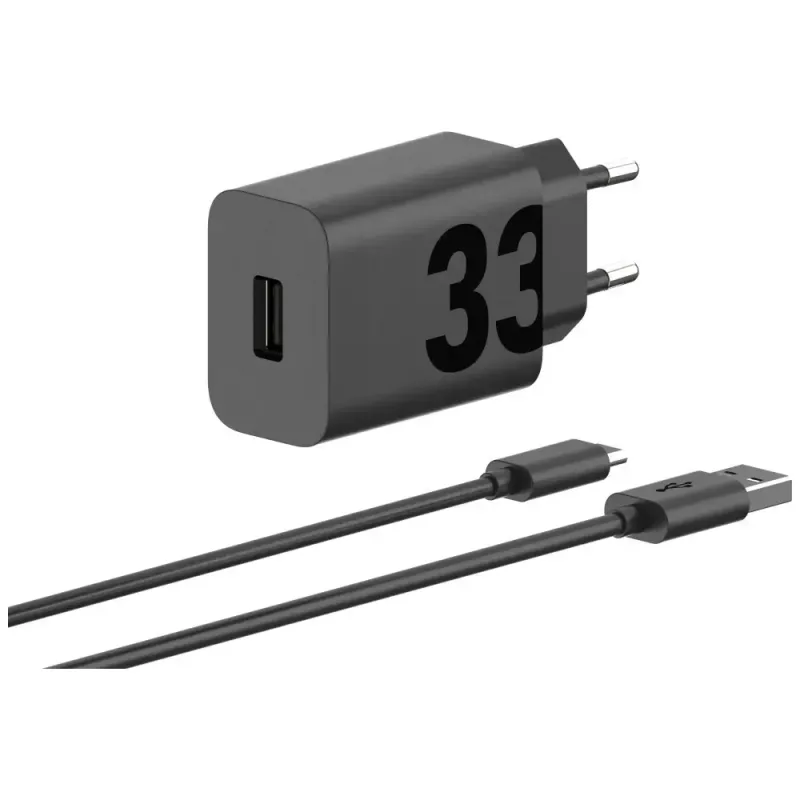 MOTOROLA TurboPower 33W sieninis įkroviklis su USB-A–USB-C kabeliu, juodas