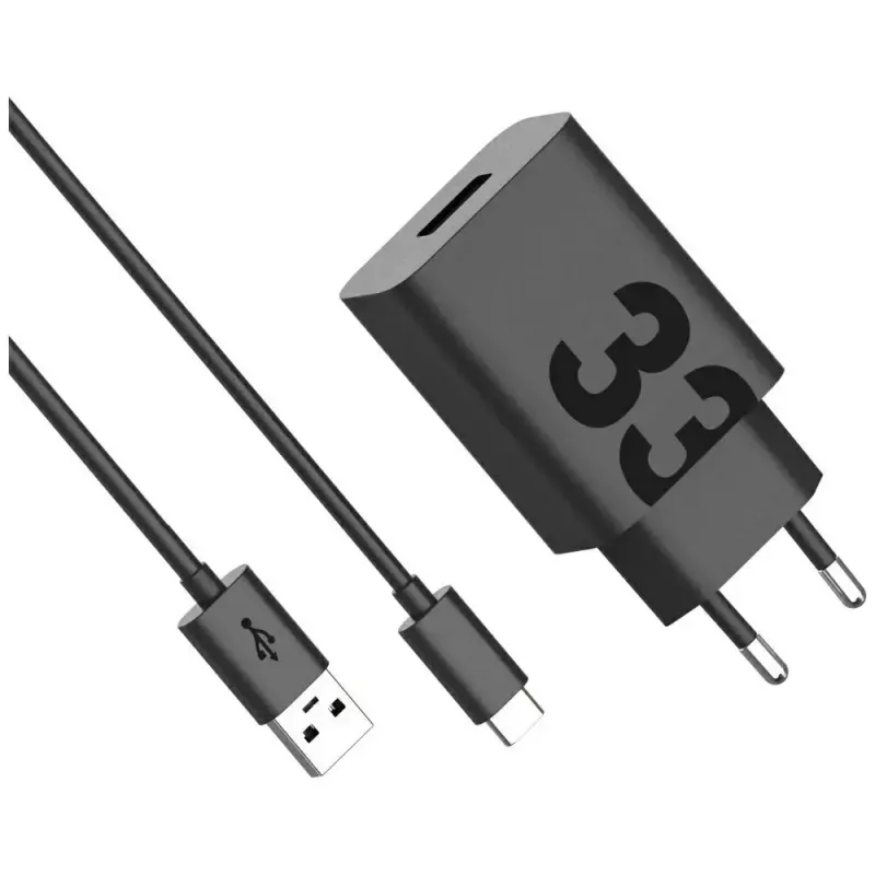 MOTOROLA TurboPower 33W sieninis įkroviklis su USB-A–USB-C kabeliu, juodas