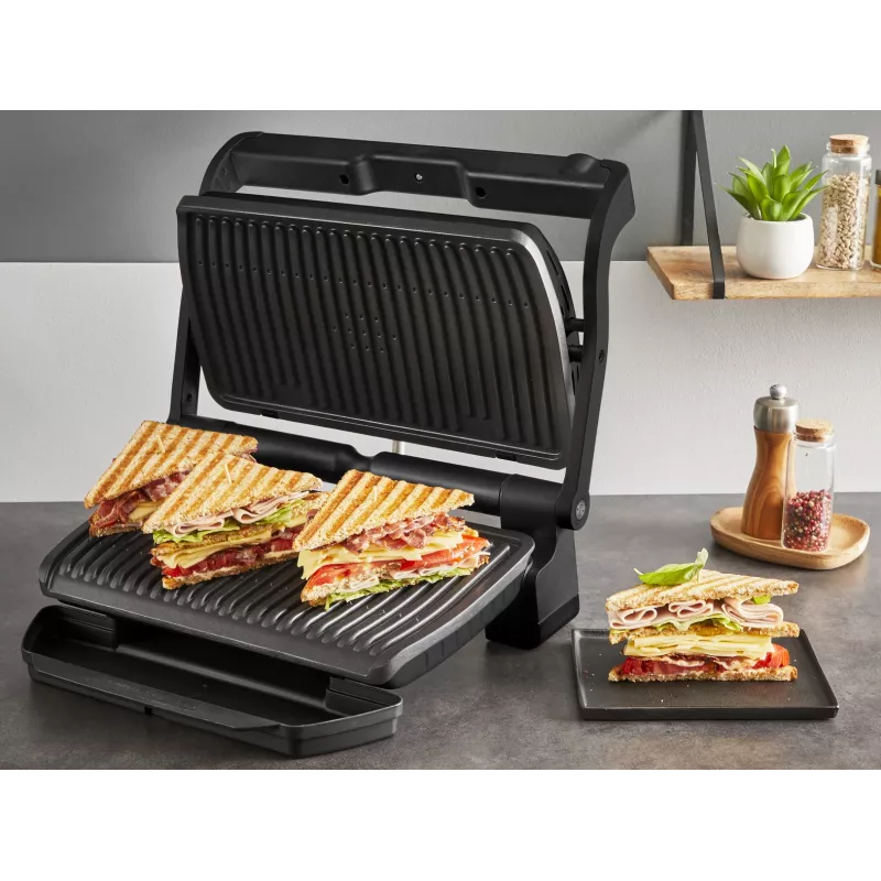 Kontaktinė grilio keptuvė Tefal Optigrill+ XL GC727810 2000 W, stačiakampė, reguliuojamas termostatas, juoda, 445×365×175 mm