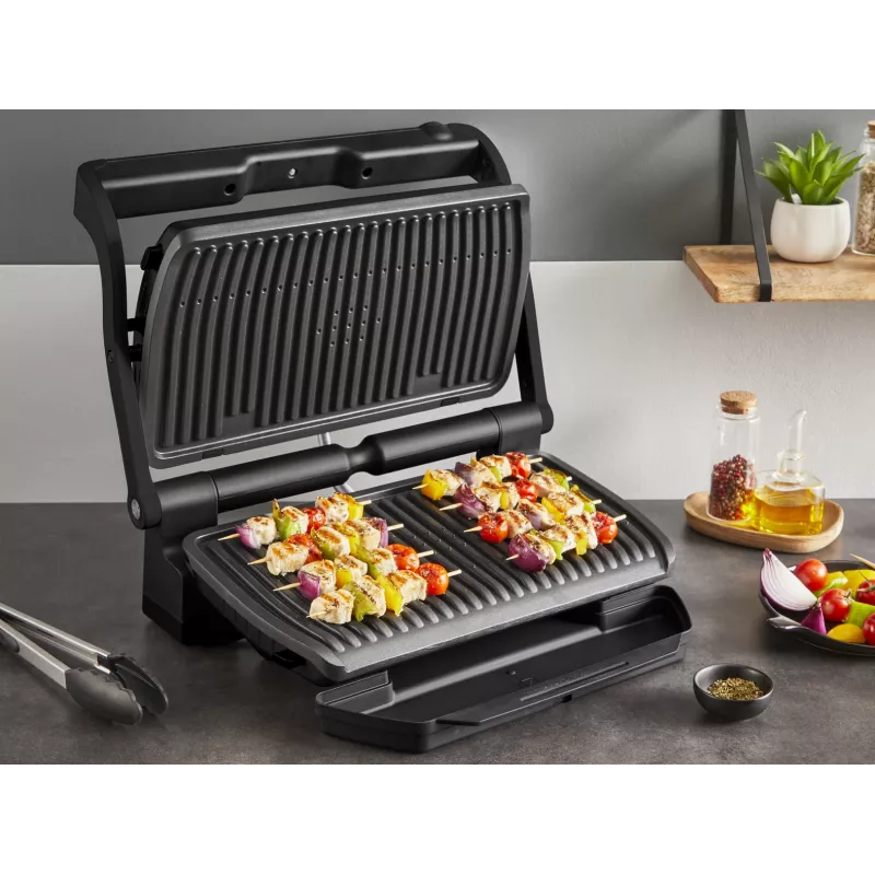Kontaktinė grilio keptuvė Tefal Optigrill+ XL GC727810 2000 W, stačiakampė, reguliuojamas termostatas, juoda, 445×365×175 mm