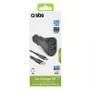 Automobilinis įkroviklio rinkinys SBS Mobile USB-Type-C, 2× USB 2.0 prievadai, 1 m laidas, 12 W, 12/24 V įėjimas, juodas