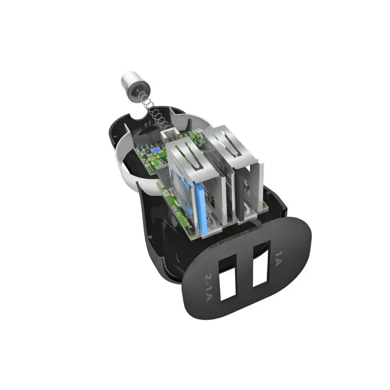Automobilinis įkroviklio rinkinys SBS Mobile USB-Type-C, 2× USB 2.0 prievadai, 1 m laidas, 12 W, 12/24 V įėjimas, juodas