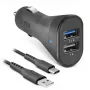 Automobilinis įkroviklio rinkinys SBS Mobile USB-Type-C, 2× USB 2.0 prievadai, 1 m laidas, 12 W, 12/24 V įėjimas, juodas