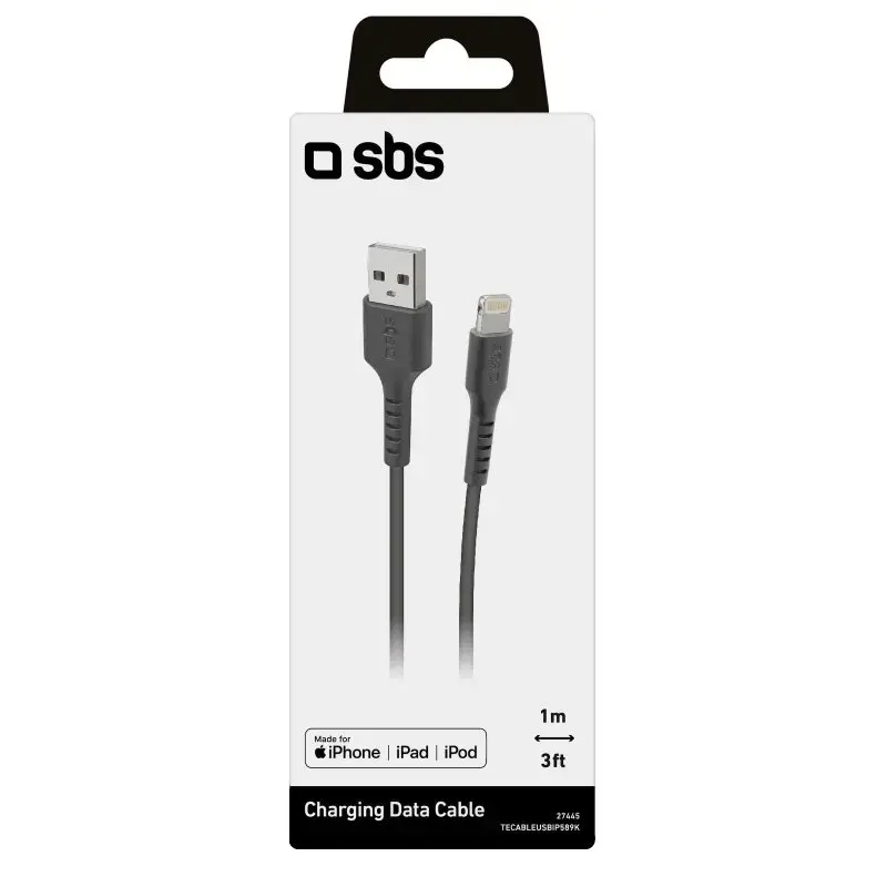 Laidas Lightning į USB A SBS Mobile TECABLEUSBIP589K – 1 m, USB 2.0, juodas