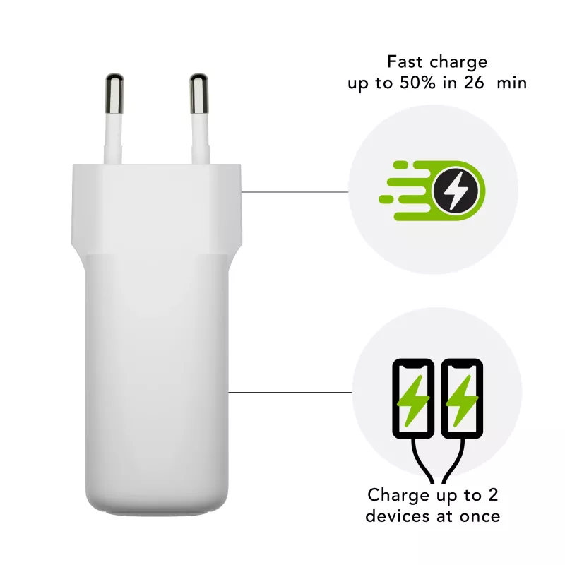 dbramante1928 re-charge Pro - EU sieninis įkroviklis - 2x USB-C 30W - baltas