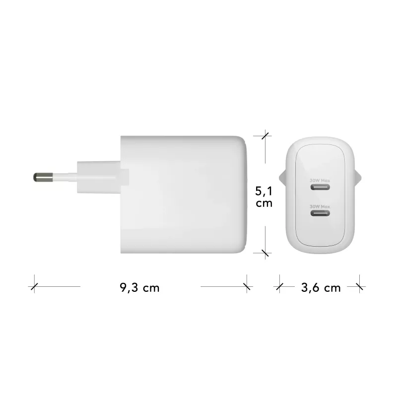 dbramante1928 re-charge Pro - EU sieninis įkroviklis - 2x USB-C 30W - baltas