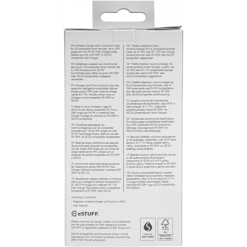 Belaidis įkroviklis eSTUFF ES638300 su magnetiniu fiksavimu, kabelio ilgis 1,2 m