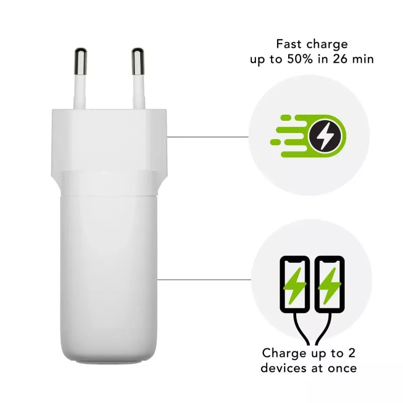 Įkroviklis d bramante re-charge Pro EU – Vidinis AC 110–240V, USB‑C 65W + USB‑A 18W, Baltas