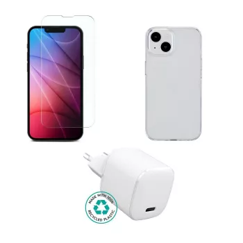 Mobiliojo telefono įkroviklis eSTUFF ES-KIT-IPH14 USB Type-C AC vidaus naudojimui permatomas baltas