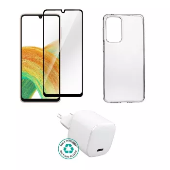Patalpų kroviklio rinkinys eSTUFF ES-KIT-SAMGALA335G, Samsung Galaxy A33, skaidrus/baltas, 0,094 kg