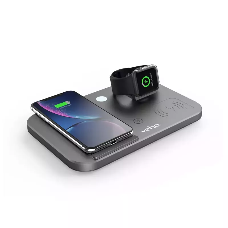 Belaidė įkrovimo stotelė Veho DS-7 sidabrinė Qi 3 įrenginiams USB Type-C 10W