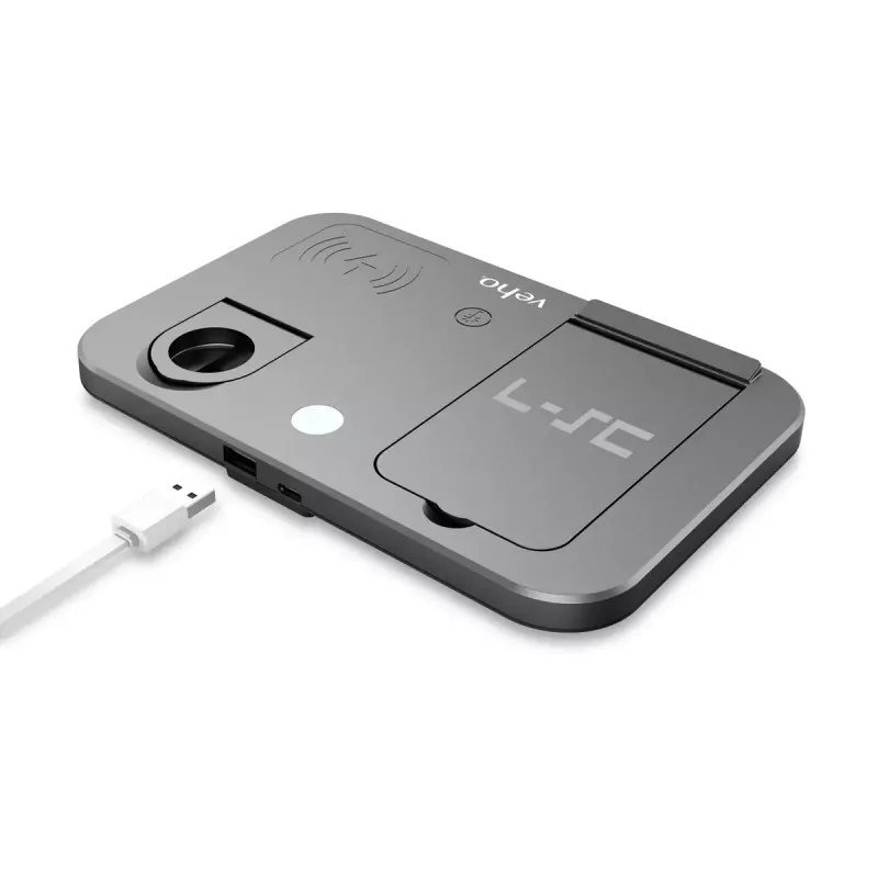 Belaidė įkrovimo stotelė Veho DS-7 sidabrinė Qi 3 įrenginiams USB Type-C 10W