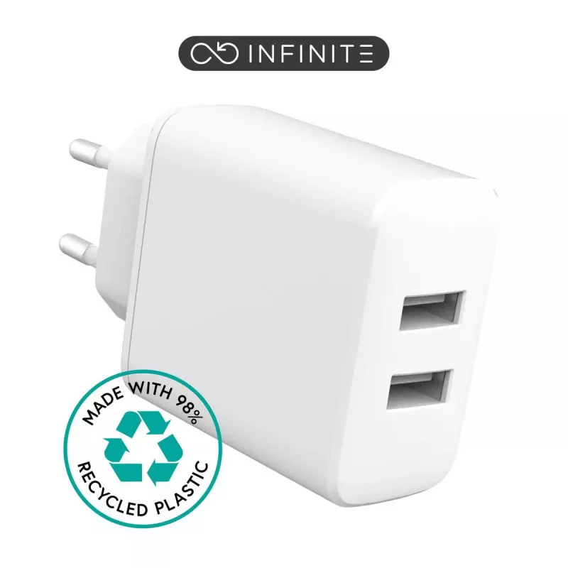 eSTUFF INFINITE 24 W USB-A įkroviklis su 2 išėjimais, baltas (ES637005-BULK)