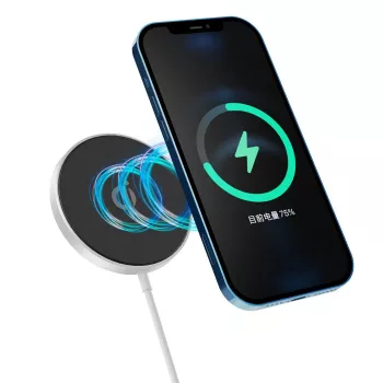 eSTUFF ES638100 belaidis įkroviklis mobiliesiems telefonams, aliuminis, 15 W, greitasis įkrovimas, Qi/MagSafe, 1,2 m laidas