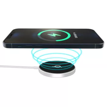 eSTUFF ES638100 belaidis įkroviklis mobiliesiems telefonams, aliuminis, 15 W, greitasis įkrovimas, Qi/MagSafe, 1,2 m laidas
