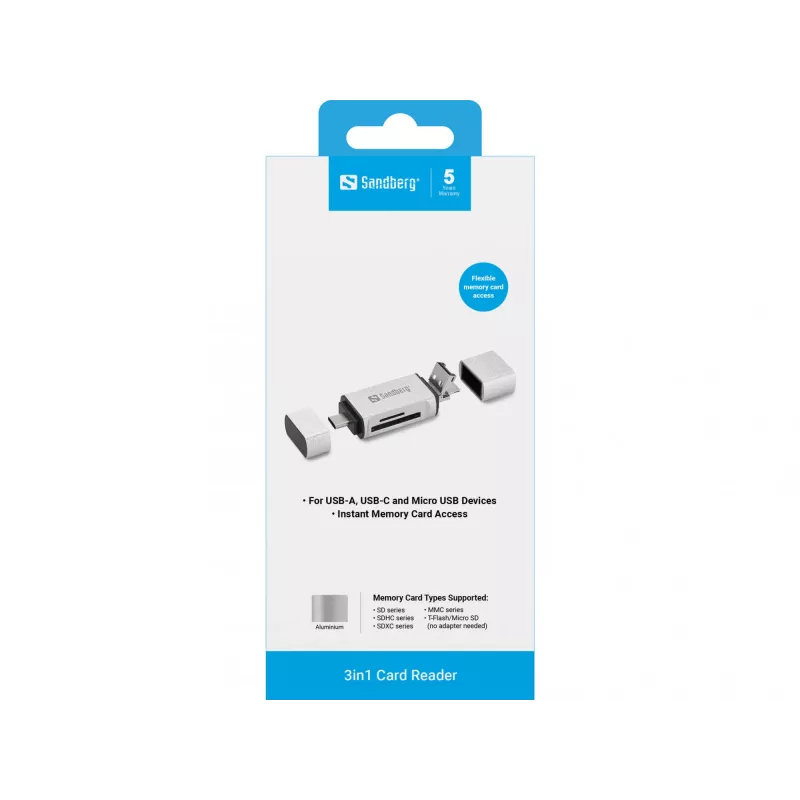 Sandberg kortelių skaitytuvas USB-C + USB + MicroUSB