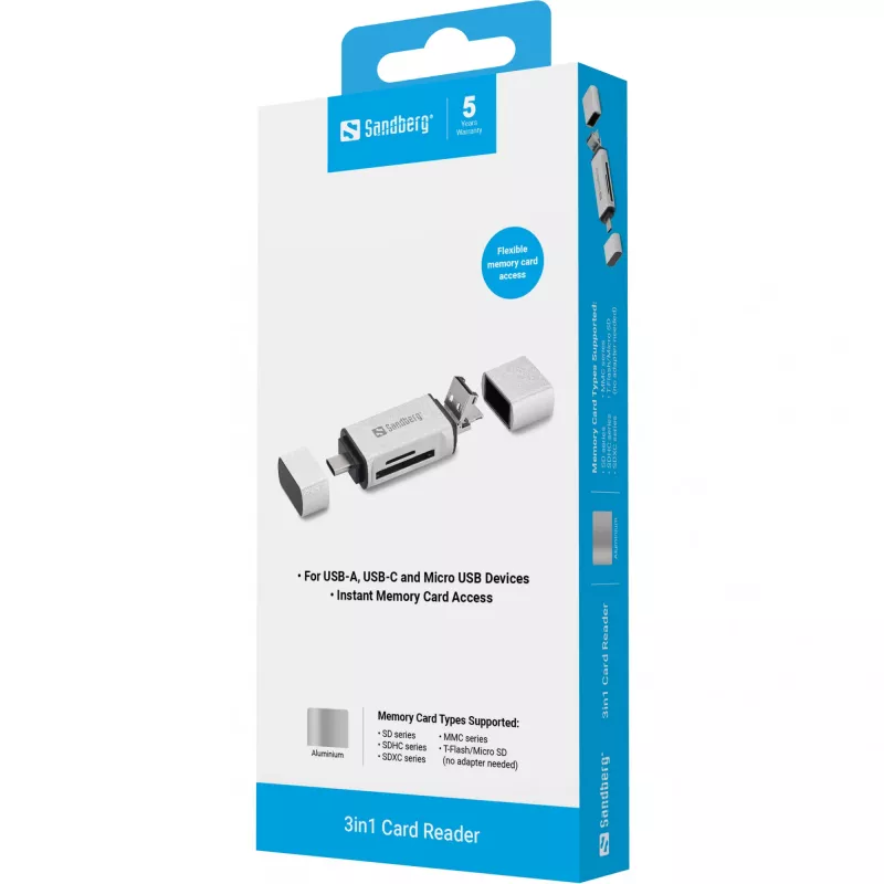 Sandberg kortelių skaitytuvas USB-C + USB + MicroUSB
