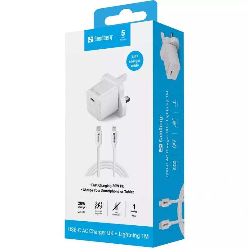 USB-C įkroviklis SANDBERG 441-64 20W JK kištukas – greitas USB Power Delivery įkrovimas