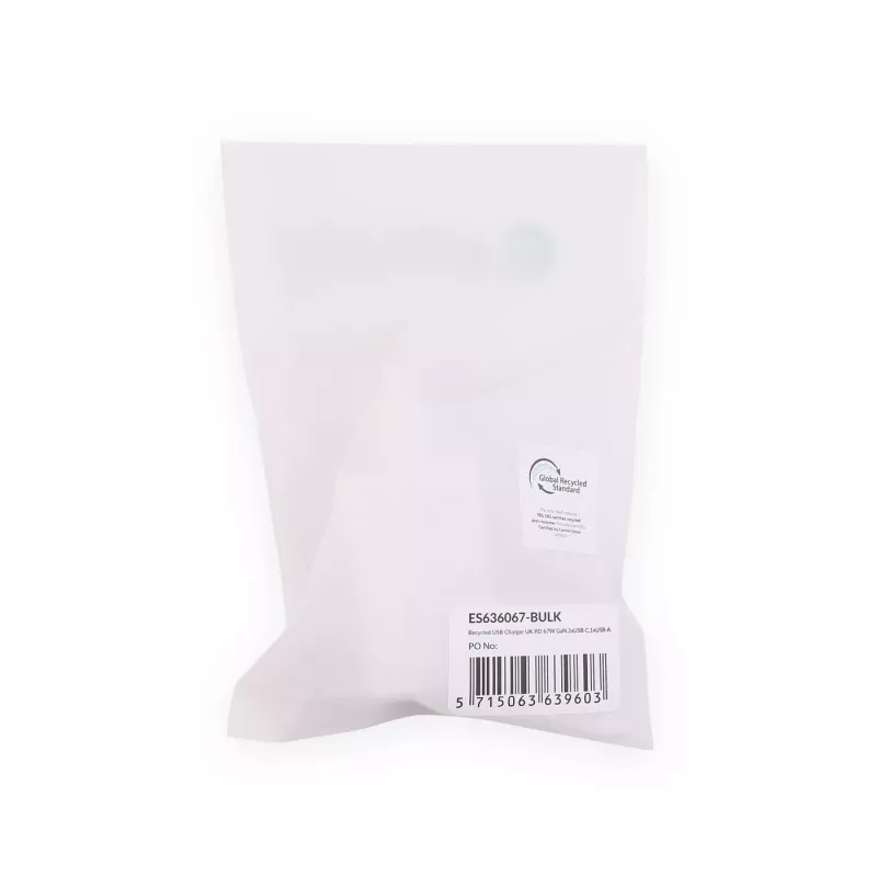 eSTUFF Home Charger USB-C PD 67W GaN UK Kištukas Baltas - 100% Perdirbtas Plastikas