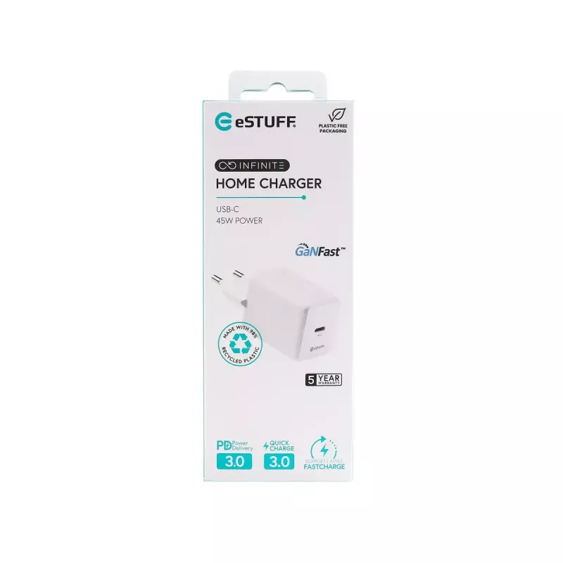 eSTUFF INFINITE ES637046 USB-C sieninis įkroviklis EU 45W GaN