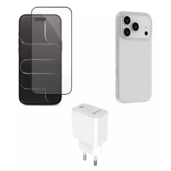 eSTUFF rinkinys iPhone 17 Pro Max telefonui (įkroviklis, dėklas, stiklas), ES-KIT-IPH17PROMAX