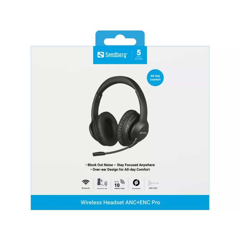Belaidės ausinės Sandberg Wireless Headset ANC+ENC Pro
