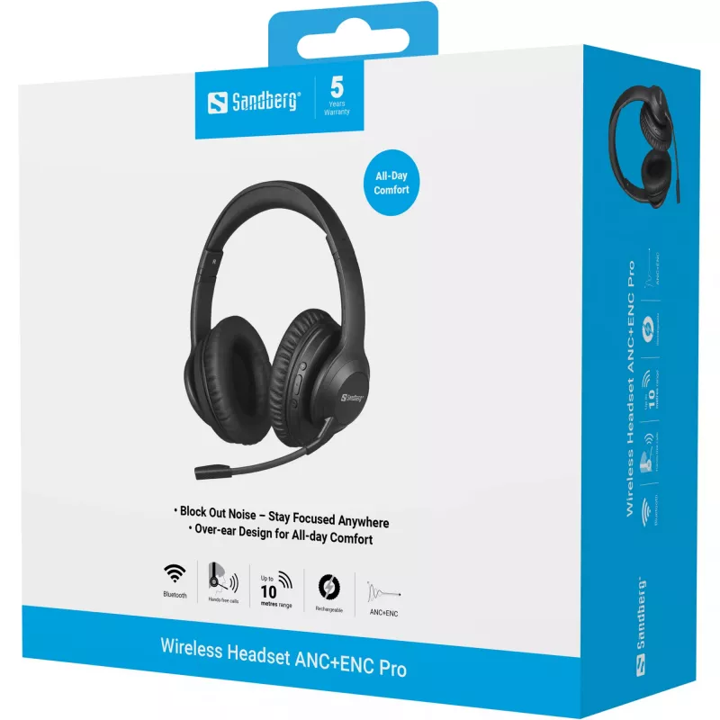 Belaidės ausinės Sandberg Wireless Headset ANC+ENC Pro