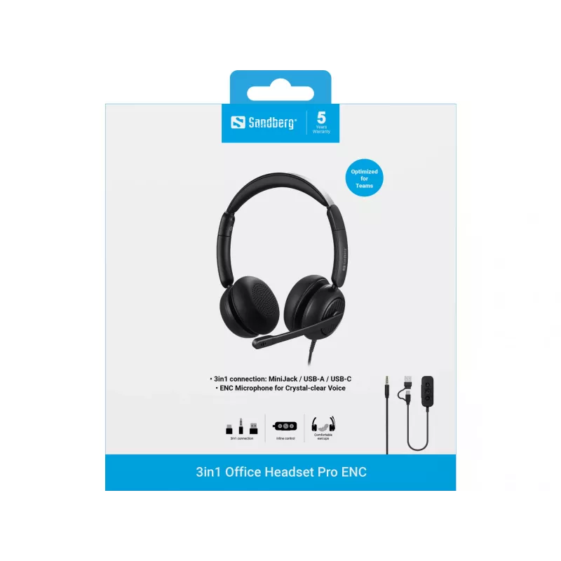 Laidinės ausinės Sandberg 3in1 Office Headset Pro ENC 20-20000 Hz