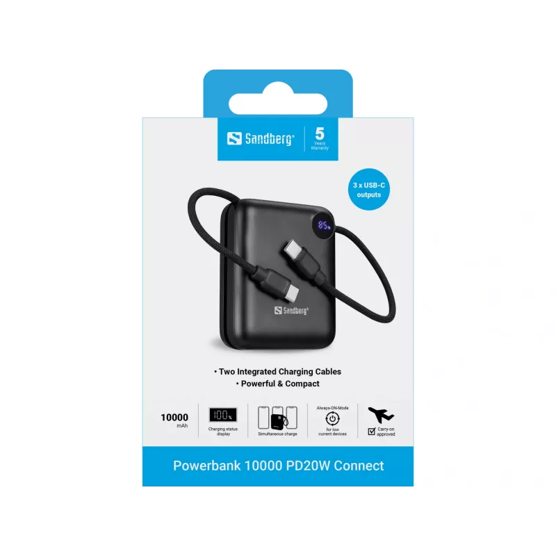 Nešiojamas įkroviklis Sandberg Powerbank 10000 PD20W Connect, 10000 mAh