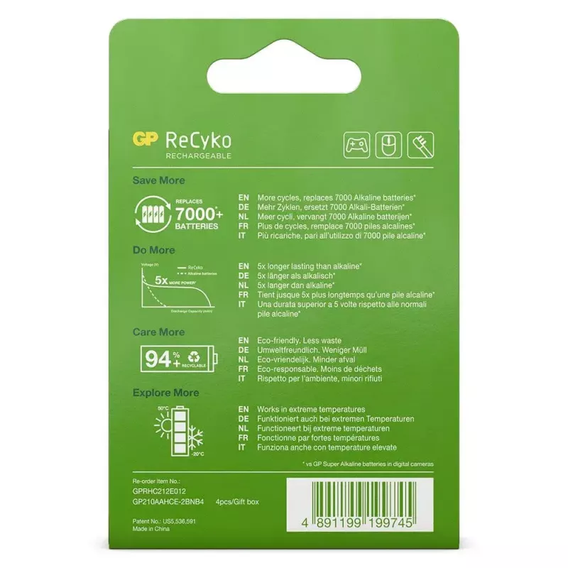 Įkraunamos baterijos GP ReCyko+ 2100mAh 4 vnt. AA NiMH