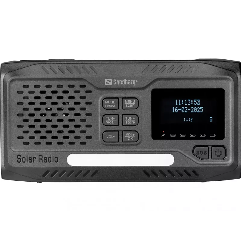 Nešiojamas radijas SANDBERG Survivor DAB Radio All-in-1 4500 — DAB+/FM, 87,5–108 MHz, 3 W RMS, USB-A & USB-C, 4500 mAh baterija