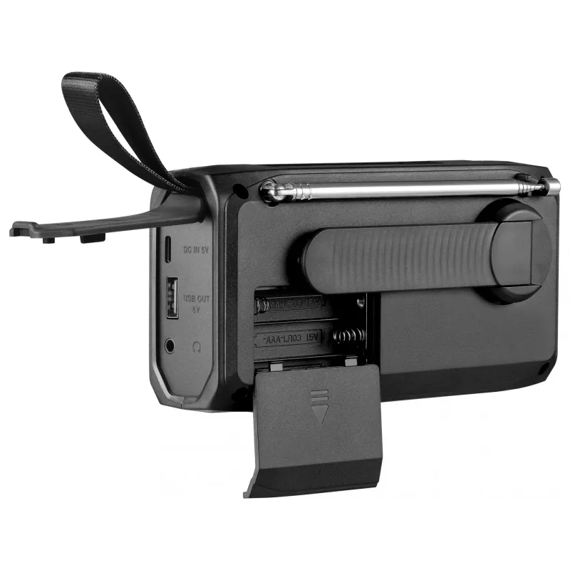 Nešiojamas radijas SANDBERG Survivor DAB Radio All-in-1 4500 — DAB+/FM, 87,5–108 MHz, 3 W RMS, USB-A & USB-C, 4500 mAh baterija