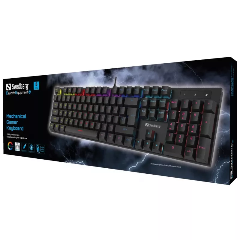 Sandberg Mechanical Gamer Keyboard GERMAN pilno dydžio laidinė USB mechaninė klaviatūra QWERTZ RGB LED